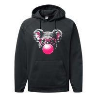 Koala Bear Blowing Bubblegum Performance Fleece Hoodie