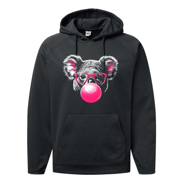 Koala Bear Blowing Bubblegum Performance Fleece Hoodie