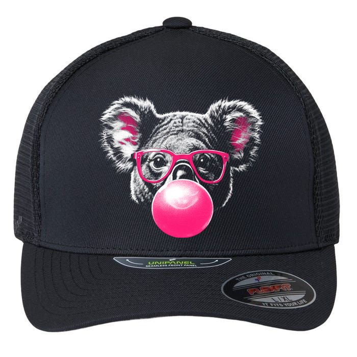 Koala Bear Blowing Bubblegum Flexfit Unipanel Trucker Cap