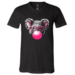 Koala Bear Blowing Bubblegum V-Neck T-Shirt