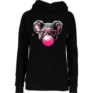 Koala Bear Blowing Bubblegum Womens Funnel Neck Pullover Hood