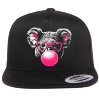 Koala Bear Blowing Bubblegum Flat Bill Trucker Hat