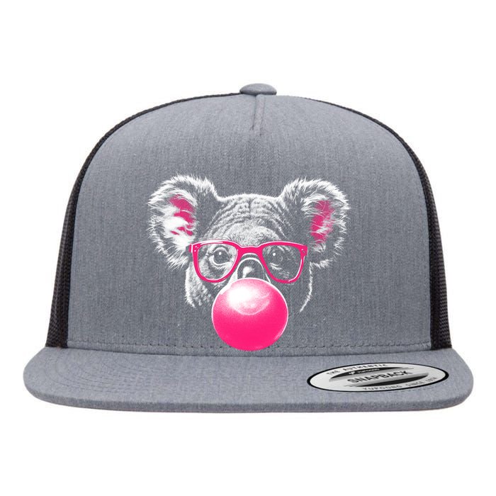 Koala Bear Blowing Bubblegum Flat Bill Trucker Hat