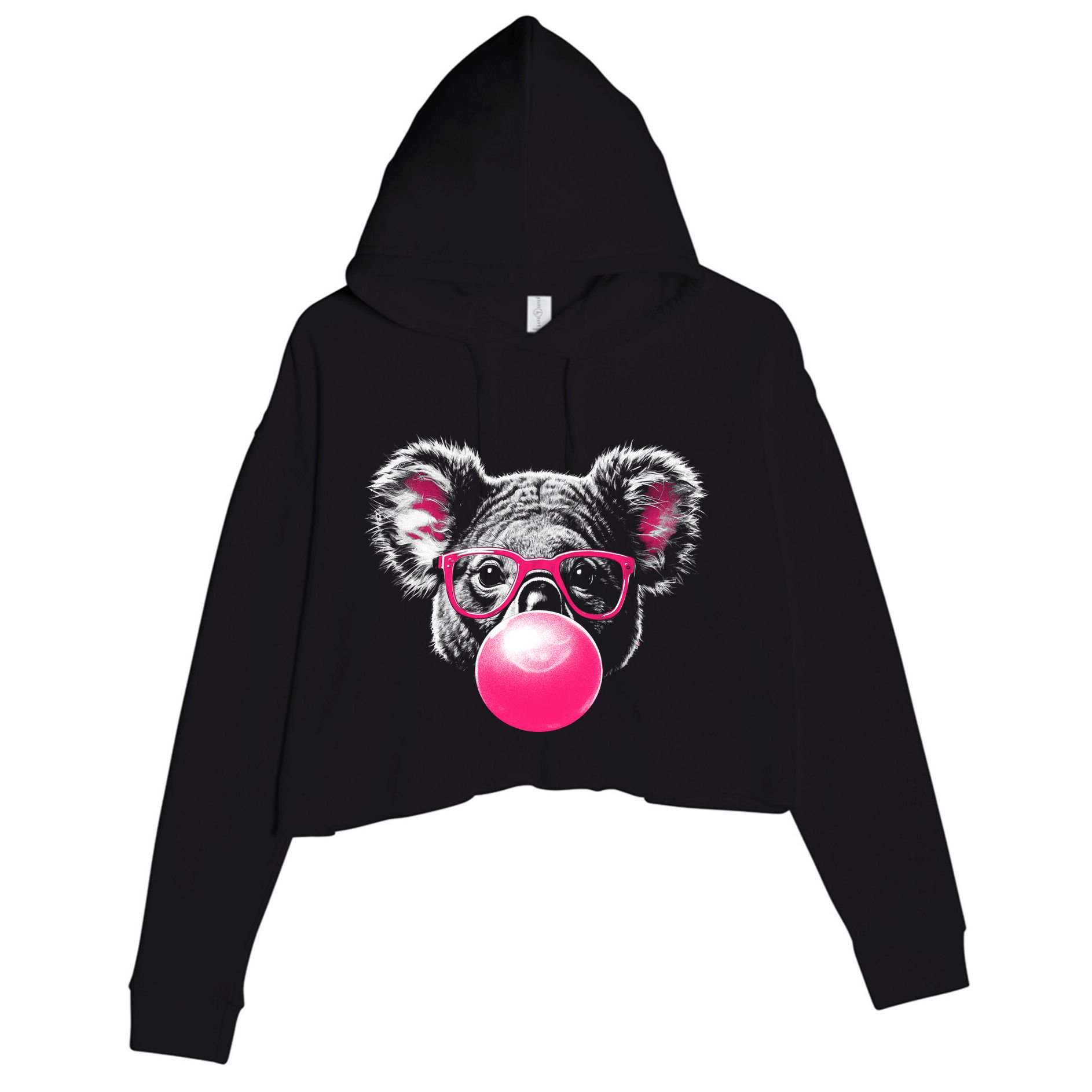 Koala Bear Blowing Bubblegum Crop Fleece Hoodie