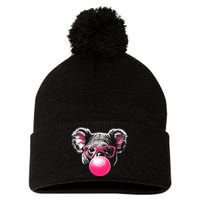 Koala Bear Blowing Bubblegum Pom Pom 12in Knit Beanie