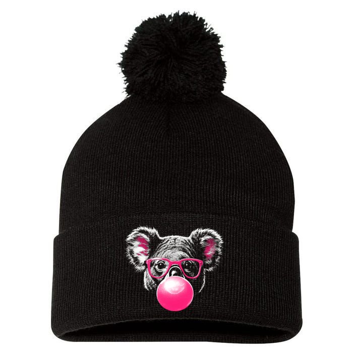 Koala Bear Blowing Bubblegum Pom Pom 12in Knit Beanie