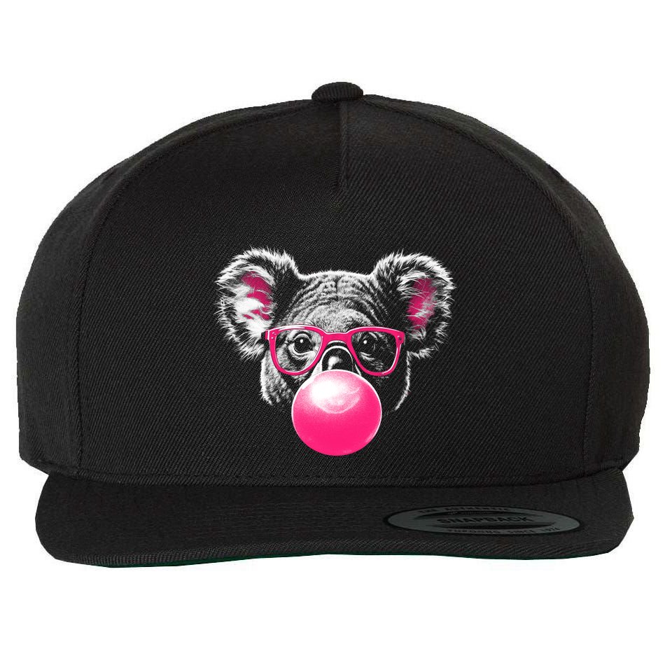 Koala Bear Blowing Bubblegum Wool Snapback Cap