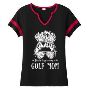 Kinda Busy Being A Golf Mom Messy Hair In Bun Ladies Halftime Notch Neck Tee