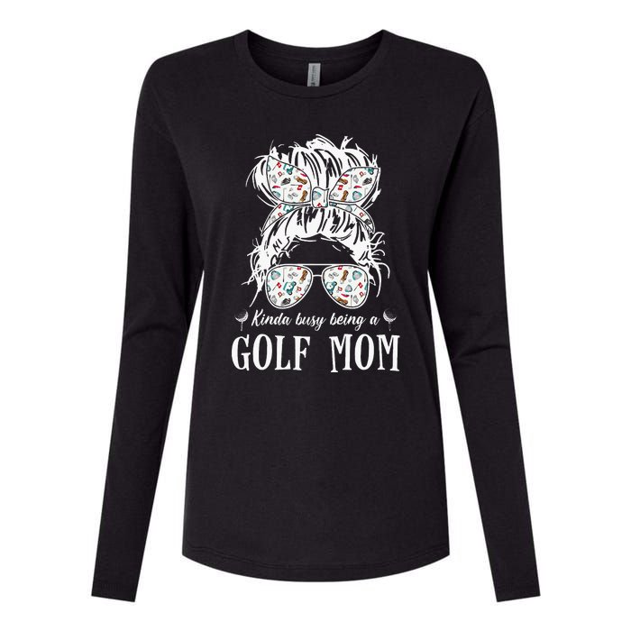 Kinda Busy Being A Golf Mom Messy Hair In Bun Womens Cotton Relaxed Long Sleeve T-Shirt