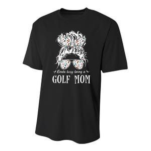 Kinda Busy Being A Golf Mom Messy Hair In Bun Youth Performance Sprint T-Shirt