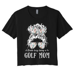 Kinda Busy Being A Golf Mom Messy Hair In Bun Women's Crop Top Tee