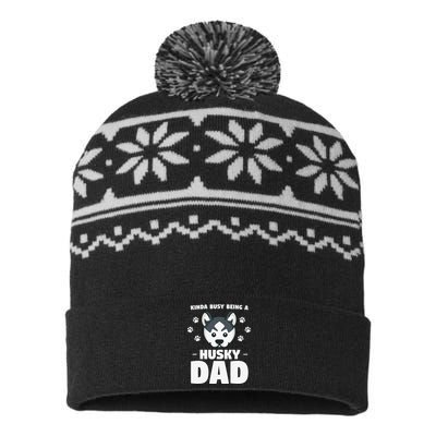 Kinda Busy Being A Husky Dad Siberian Huskies USA-Made Snowflake Beanie