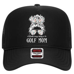 Kinda busy being a golf mom messy hair funny High Crown Mesh Back Trucker Hat