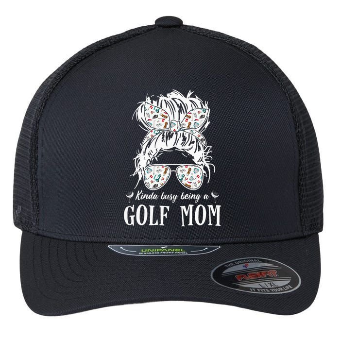 Kinda busy being a golf mom messy hair funny Flexfit Unipanel Trucker Cap