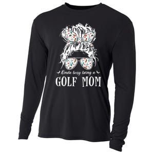 Kinda busy being a golf mom messy hair funny Cooling Performance Long Sleeve Crew