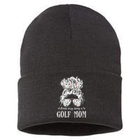 Kinda busy being a golf mom messy hair funny Sustainable Knit Beanie