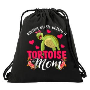 Kinda Busy Being A Tortoise Mom Funny Floral Tortoise Lover Drawstring Bag