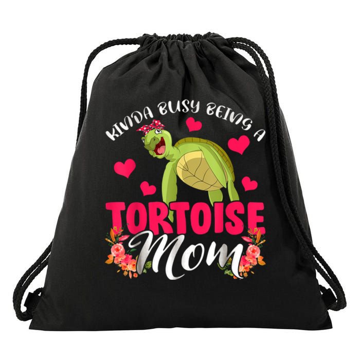 Kinda Busy Being A Tortoise Mom Funny Floral Tortoise Lover Drawstring Bag