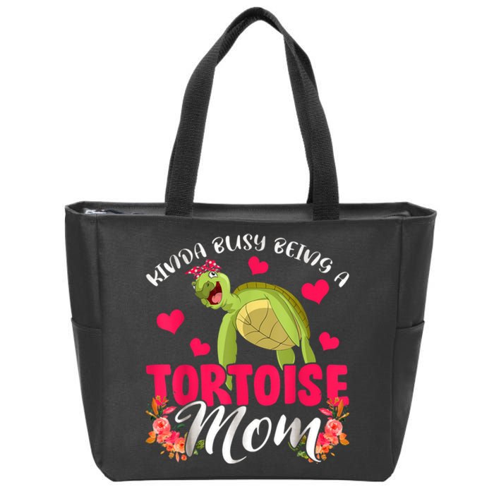 Kinda Busy Being A Tortoise Mom Funny Floral Tortoise Lover Zip Tote Bag