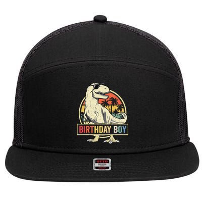 Kids Birthday Boy Dino T Rex Dinosaur Matching Family 7 Panel Mesh Trucker Snapback Hat