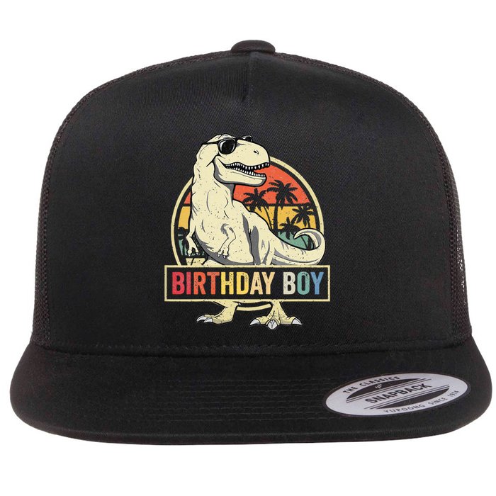 Kids Birthday Boy Dino T Rex Dinosaur Matching Family Flat Bill Trucker Hat