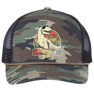 Kids Birthday Boy Dino T Rex Dinosaur Matching Family Retro Rope Trucker Hat Cap