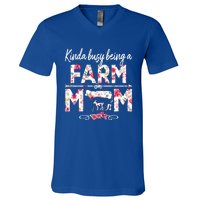 Kinda Busy Being A Farm Mom Funny Farm Mom Mothers Day Gift V-Neck T-Shirt