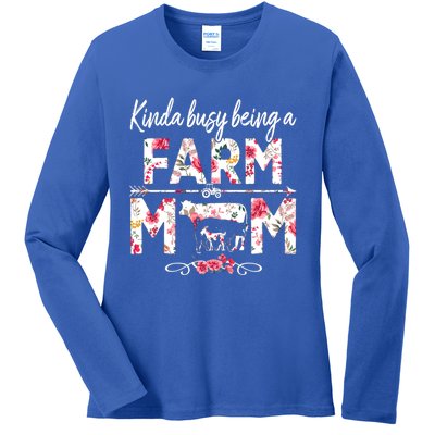 Kinda Busy Being A Farm Mom Funny Farm Mom Mothers Day Gift Ladies Long Sleeve Shirt