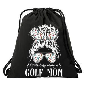 Kinda busy being a golf mom messy hair in bun Drawstring Bag