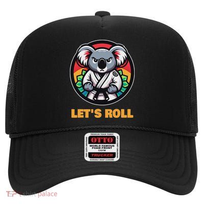 Koala Bear Bjj Gi Brazilian Jiu Jitsu Martial Arts Let's Roll High Crown Mesh Back Trucker Hat