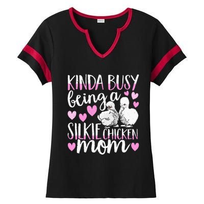 Kinda Busy Being A Silkie Chicken Mom Cute Silky Chicken Pet Ladies Halftime Notch Neck Tee