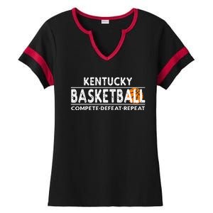 Kentucky Basketball Compete Defeat Repeat Ladies Halftime Notch Neck Tee