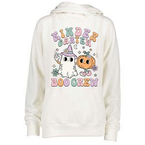 Kindergarten Boo Crew Halloween Floral Ghost Kinder Teacher Womens Funnel Neck Pullover Hood