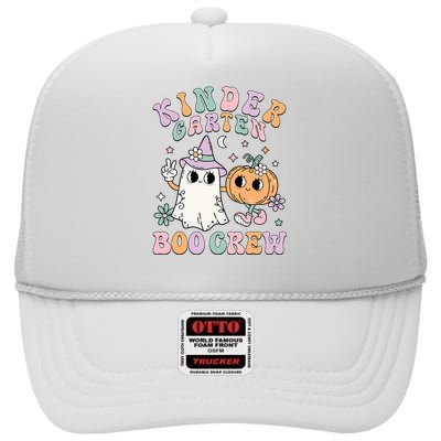 Kindergarten Boo Crew Halloween Floral Ghost Kinder Teacher High Crown Mesh Back Trucker Hat