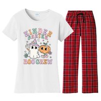 Kindergarten Boo Crew Halloween Floral Ghost Kinder Teacher Women's Flannel Pajama Set