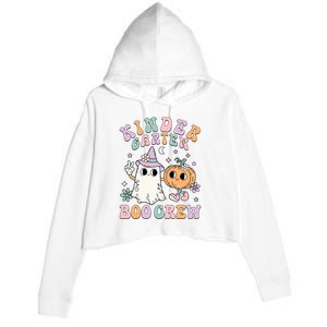 Kindergarten Boo Crew Halloween Floral Ghost Kinder Teacher Crop Fleece Hoodie