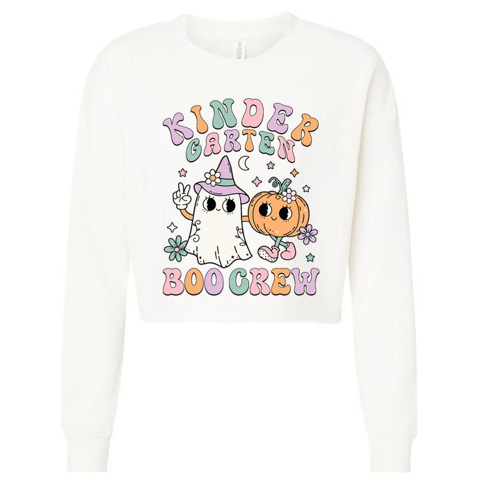 Kindergarten Boo Crew Halloween Floral Ghost Kinder Teacher Cropped Pullover Crew