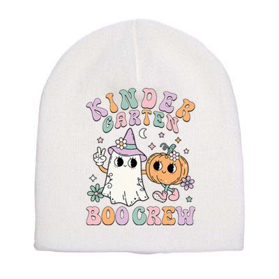 Kindergarten Boo Crew Halloween Floral Ghost Kinder Teacher Short Acrylic Beanie