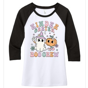 Kindergarten Boo Crew Halloween Floral Ghost Kinder Teacher Women's Tri-Blend 3/4-Sleeve Raglan Shirt