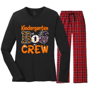 Kindergarten Boo Crew Teachers Students Halloween Costume Women's Long Sleeve Flannel Pajama Set 