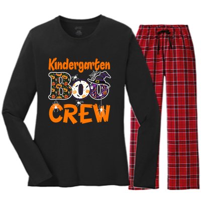 Kindergarten Boo Crew Teachers Students Halloween Costume Women's Long Sleeve Flannel Pajama Set 