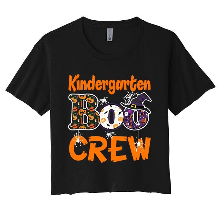 Kindergarten Boo Crew Teachers Students Halloween Costume Women's Crop Top Tee