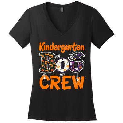 Kindergarten Boo Crew Teachers Students Halloween Costume Women's V-Neck T-Shirt