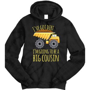 Kids Big Cousin Digger Construction Design For Pregnancy Reveal Tie Dye Hoodie