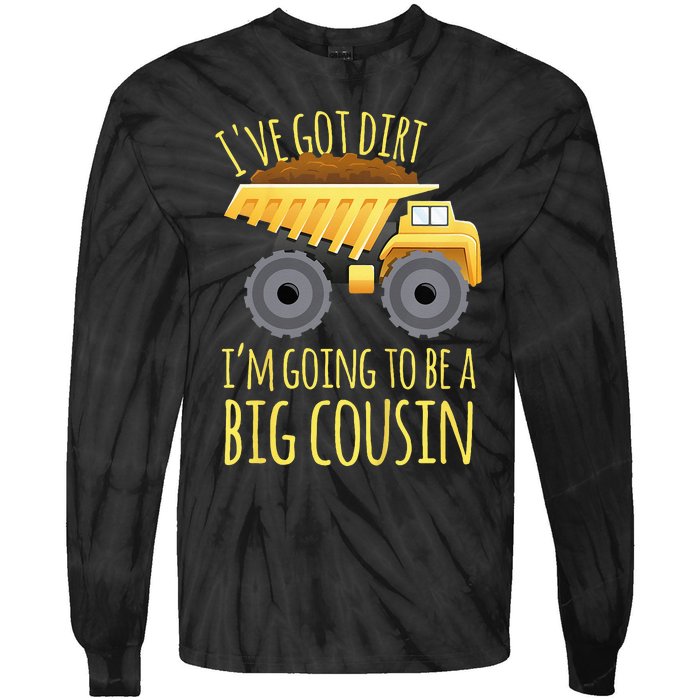 Kids Big Cousin Digger Construction Design For Pregnancy Reveal Tie-Dye Long Sleeve Shirt