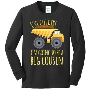 Kids Big Cousin Digger Construction Design For Pregnancy Reveal Kids Long Sleeve Shirt