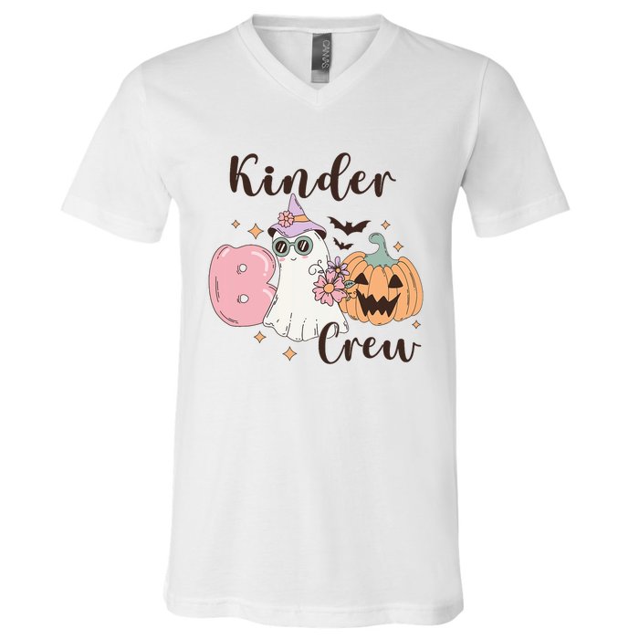 Kinder Boo Crew Kindergarten Boo Crew Kindergarten Halloween V-Neck T-Shirt