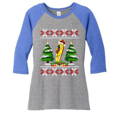 Kayak Boat Christmas Tree Lights Ugly Sweater Santa Xmas Gift Women's Tri-Blend 3/4-Sleeve Raglan Shirt