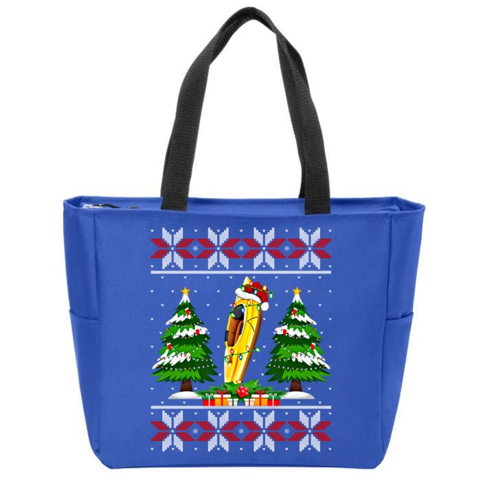 Kayak Boat Christmas Tree Lights Ugly Sweater Santa Xmas Gift Zip Tote Bag