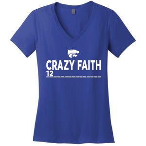 Kstate Basketball Crazy Faith 12 Women's V-Neck T-Shirt